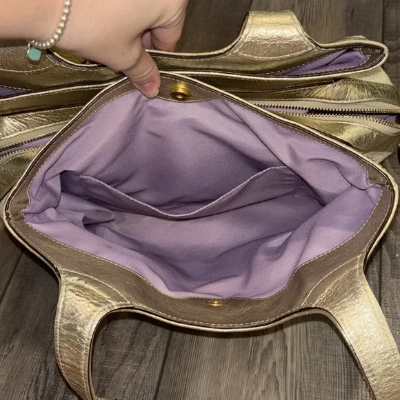 Coach Ivory Straw Embossed Embroidery Butterfly Gold Leather Trim Shoulder Bag - Picture 15 of 17